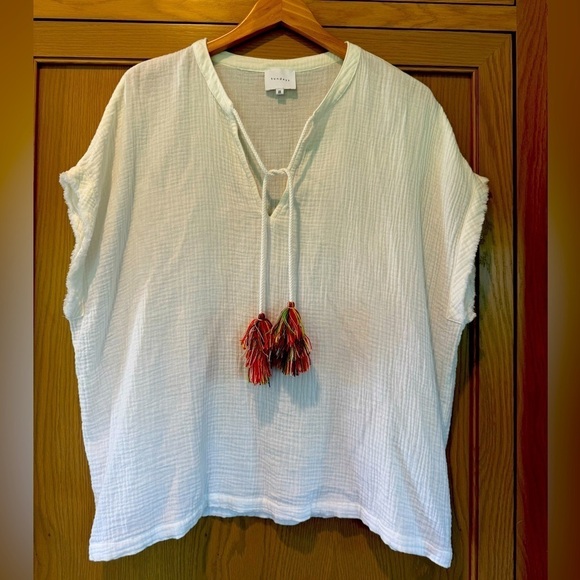 Anthropologie Sundays Gauze Oversized Top with Tassles and Fringe / OSFM - Picture 1 of 7